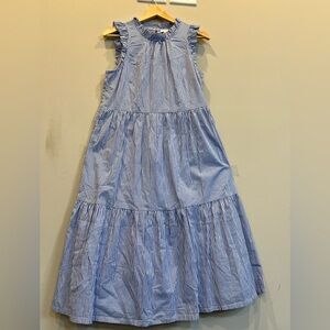 NWT J. Crew Cotton Tiered Blue White Striped  Ruffle Dress with Pockets Size 4